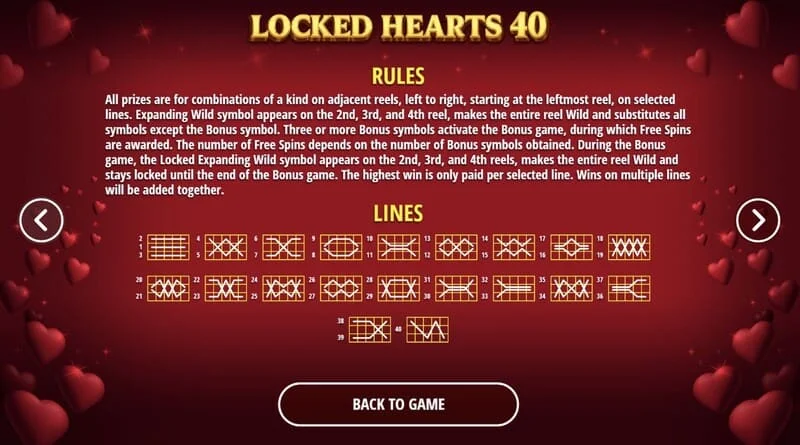Locked Hearts 40 - wygrywające linie na bębnach